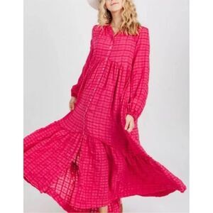 Free People Edie Maxi Dress Pink Boho Long Sleeve Tiered Size S